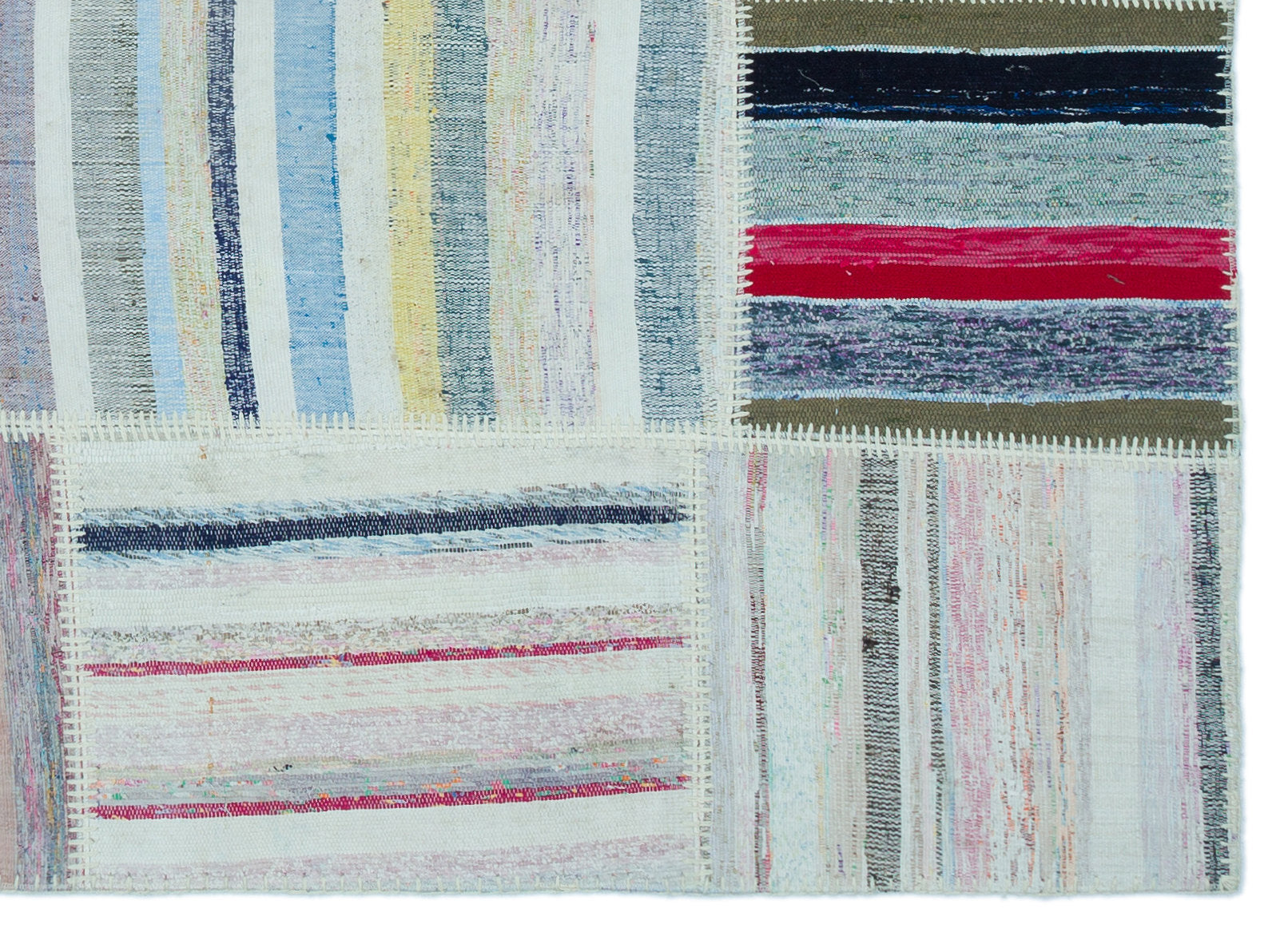 Teselya Bej Çizgili Yün El Dokuma Halısı 160 x 222 Apex Unique