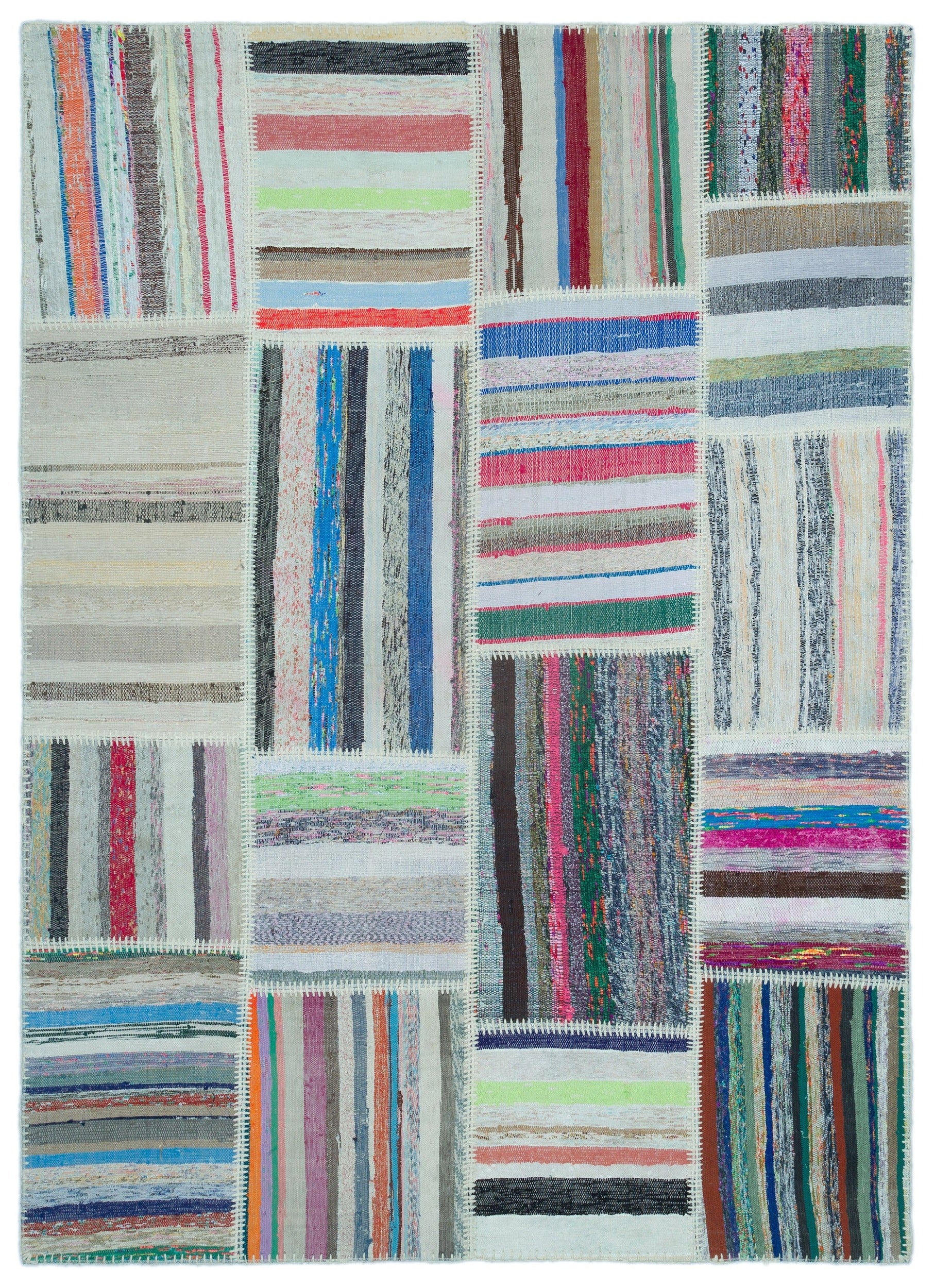 Teselya Bej Çizgili Yün El Dokuma Halısı 160 x 221 Apex Unique