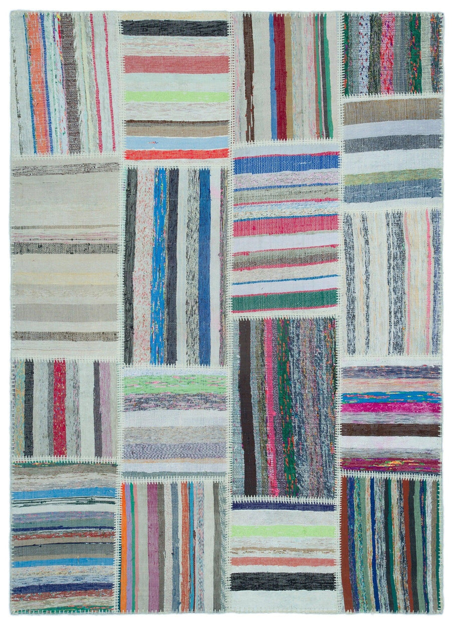 Mehrfarbiger handgeknüpfter Wollteppich Geometrisch 160x221 cm – im Flur