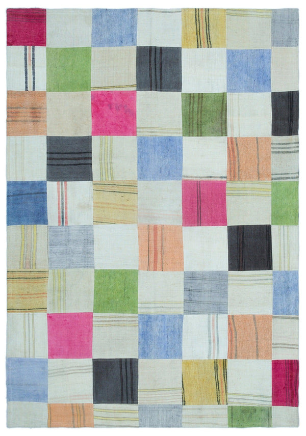 Bej Anadolu Modern Çizgili Yün Halı 158x232 - Özel Seri