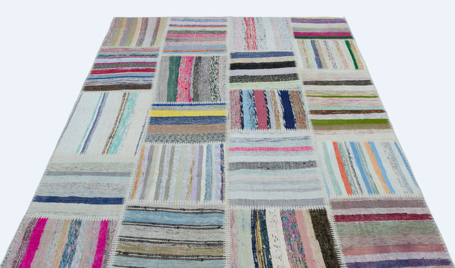 Beyaz Gri Anadolu Geometrik Modern Yün Halı 160x222 - Özel Seri