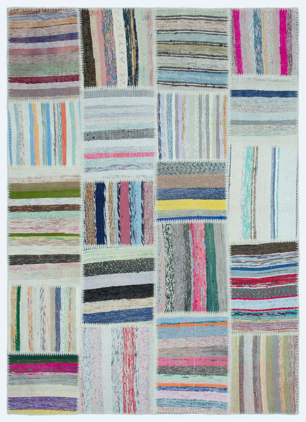 Beyaz Gri Anadolu Geometrik Modern Yün Halı 160x222 - Özel Seri