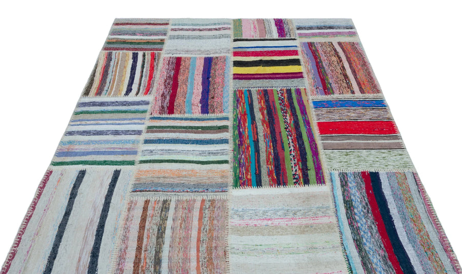 Bej Modern Çizgili Yün Halı 160x218
