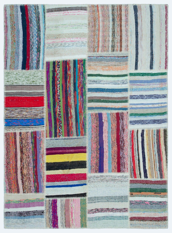 Bej Modern Çizgili Yün Halı 160x218