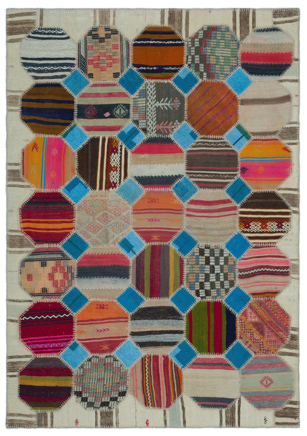 Bej Anadolu Bohem Geometrik Yün Halı 162x231 - Özel Seri
