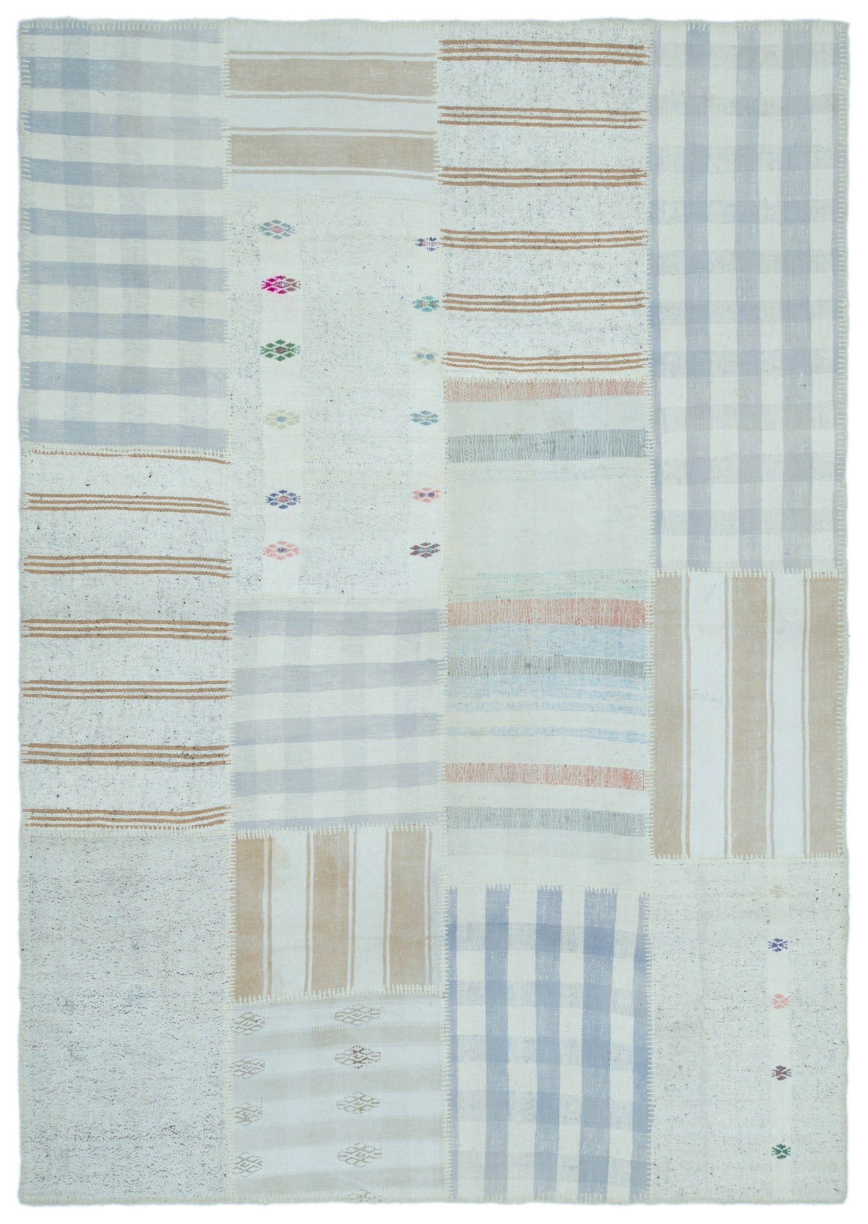 Teselya Bej Çizgili Yün El Dokuma Halısı 157 x 225 Apex Unique