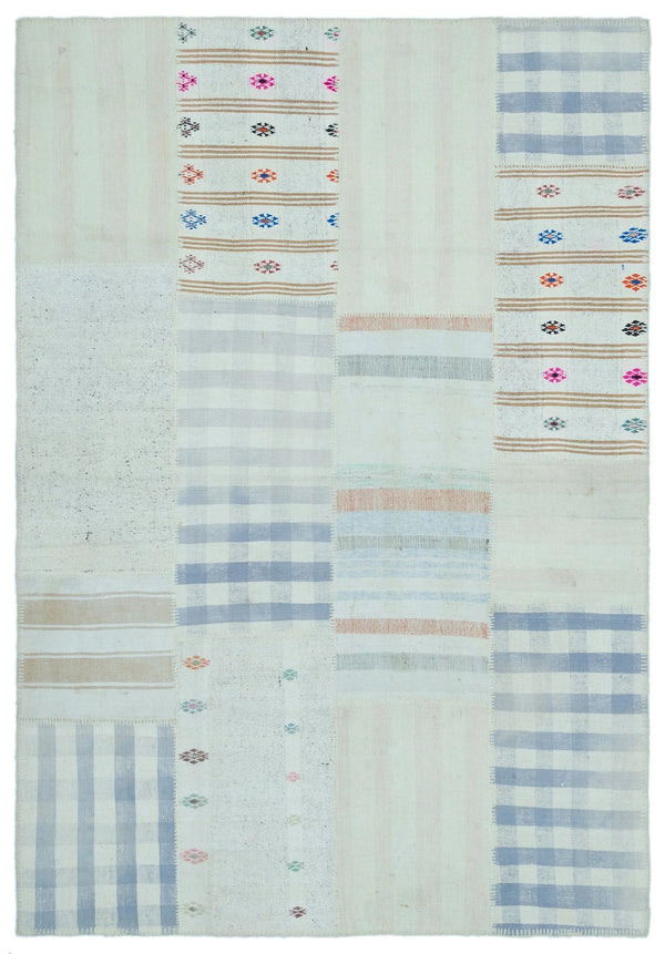 Bej Modern Çizgili Yün Halı 157x226