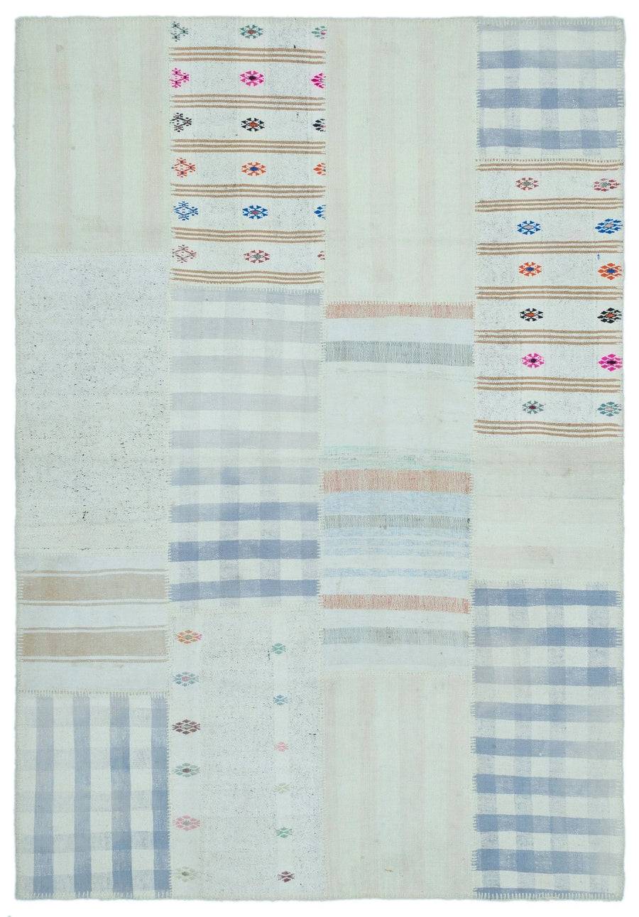 Weißer handgewebter Kelim im Patchwork-Stil 157x226 cm – im Flur