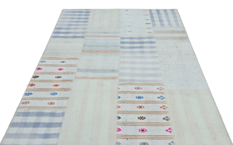 Bej Modern Çizgili Yün Halı 157x226