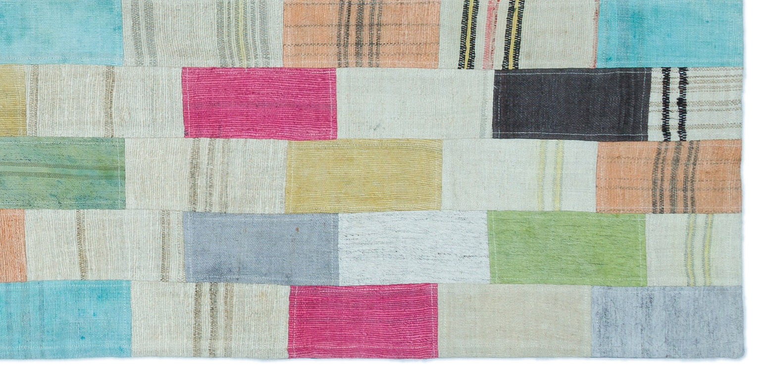 Teselya Bej Patchwork Yün El Dokuma Halısı 105 x 215 Apex Unique