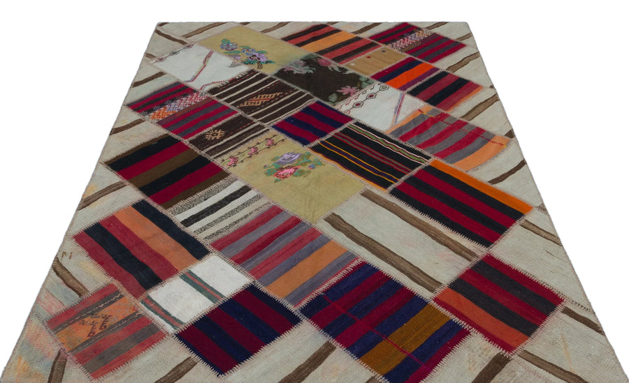 Bej Kırmızı Anadolu Bohem Geometrik Yün Halı 160x235 - Özel Seri