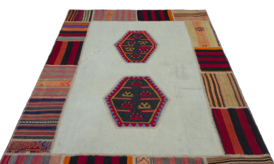 Bej Anadolu Geometrik Çizgili Yün Halı 163x240 - Özel Seri