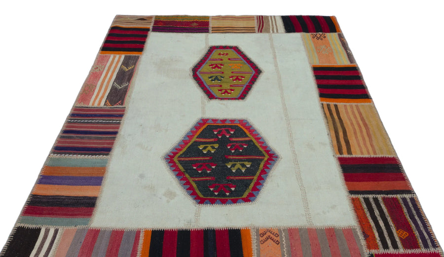 Bej Anadolu Geometrik Çizgili Yün Halı 167x235 - Özel Seri