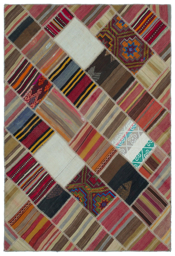 Kırmızı Anadolu Bohem Geometrik Yün Halı 157x229 - Özel Seri