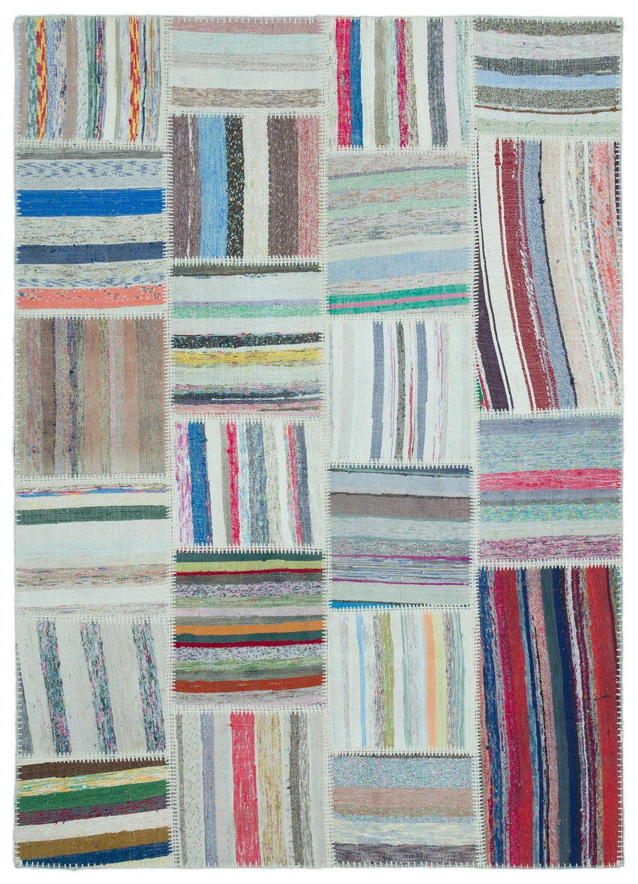 Handgewebter Wollteppich, Cremefarben & Bunt, Geometrisch 157x220 cm – im Flur