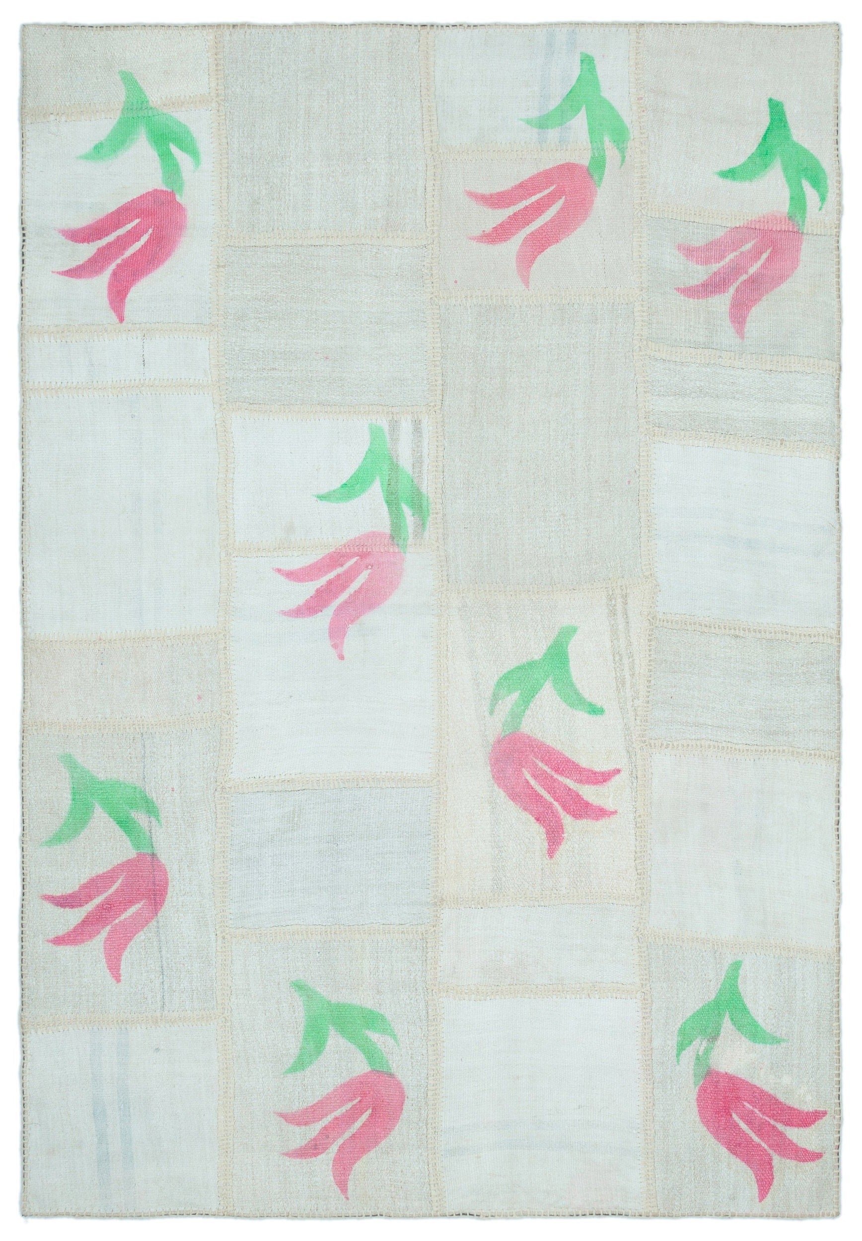 Teselya Bej Patchwork Yün El Dokuma Halısı 155 x 228 Apex Unique