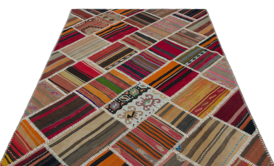 Bej Kırmızı Anadolu Bohem Geometrik Yün Halı 160x236 - Özel Seri