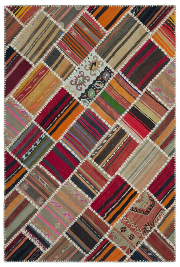 Bej Kırmızı Anadolu Bohem Geometrik Yün Halı 160x236 - Özel Seri