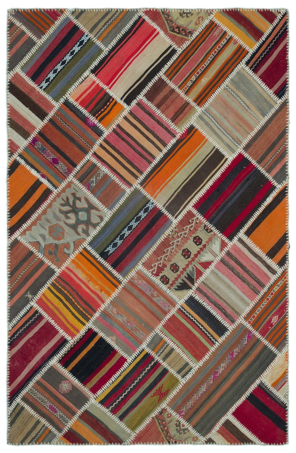 Kırmızı Anadolu Bohem Geometrik Yün Halı 157x240 - Özel Seri