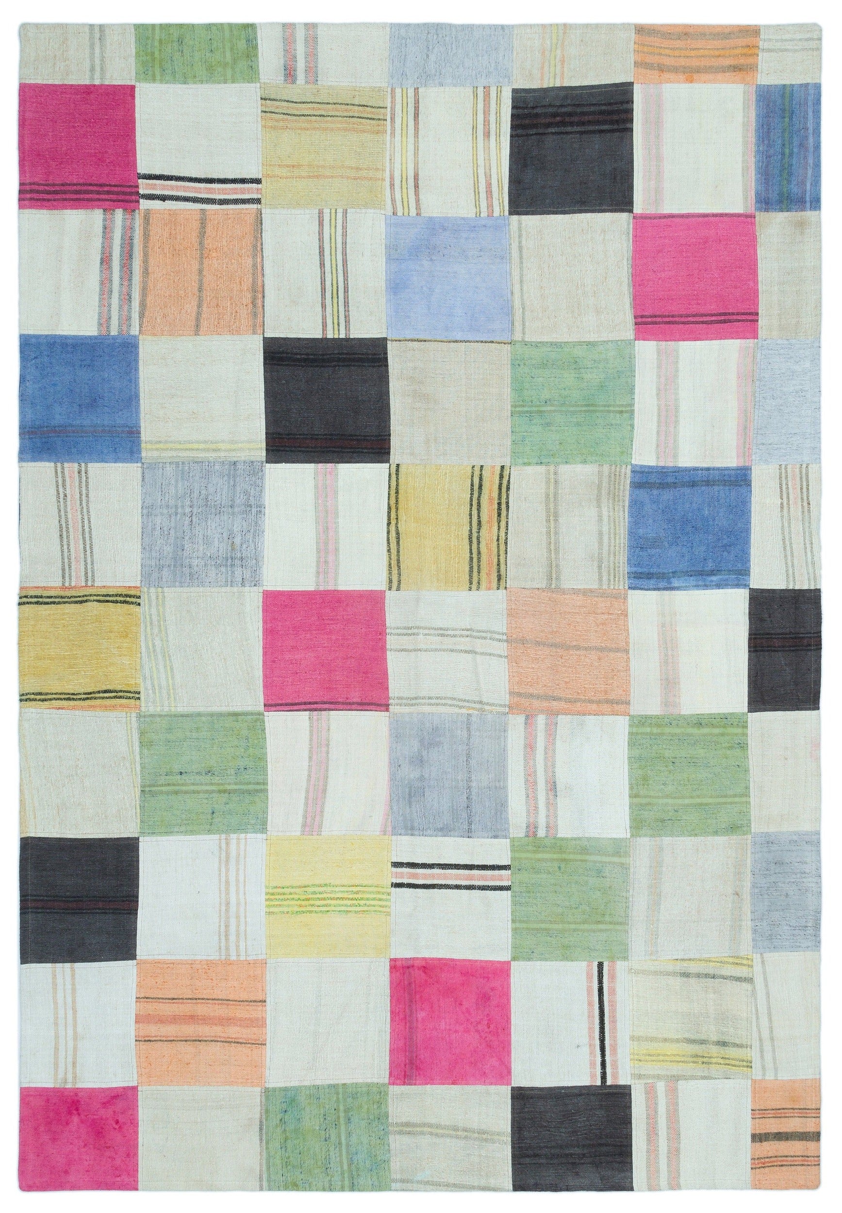 Teselya Bej Patchwork Yün El Dokuma Halısı 158 x 230 Apex Unique
