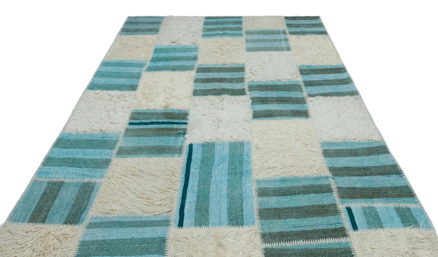 Bej Anadolu Modern Çizgili Yün Halı 203x301 - Özel Seri