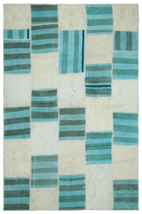 Bej Anadolu Modern Çizgili Yün Halı 203x301 - Özel Seri
