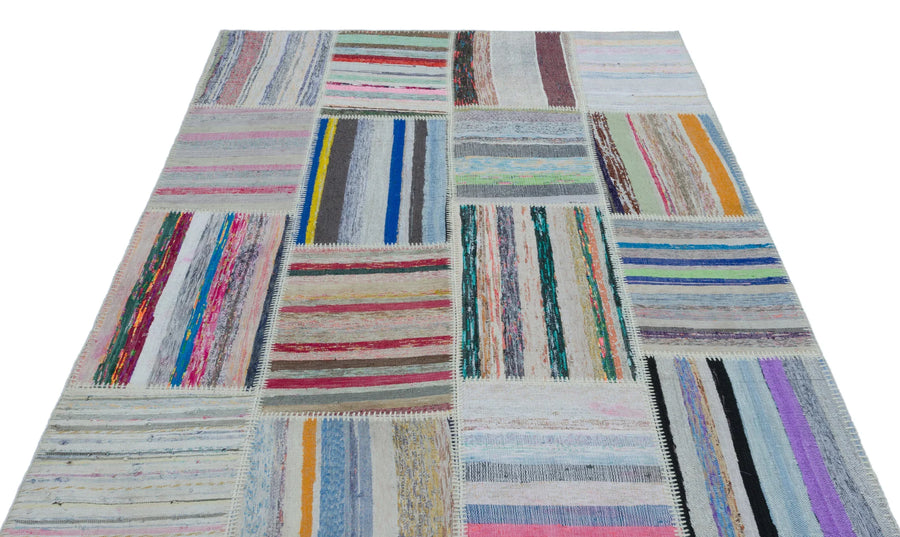 Gri Kırmızı Geometrik Modern Yün Halı 160x220