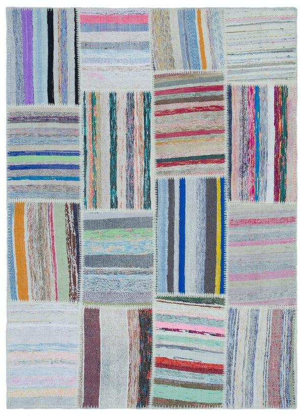 Gri Kırmızı Geometrik Modern Yün Halı 160x220