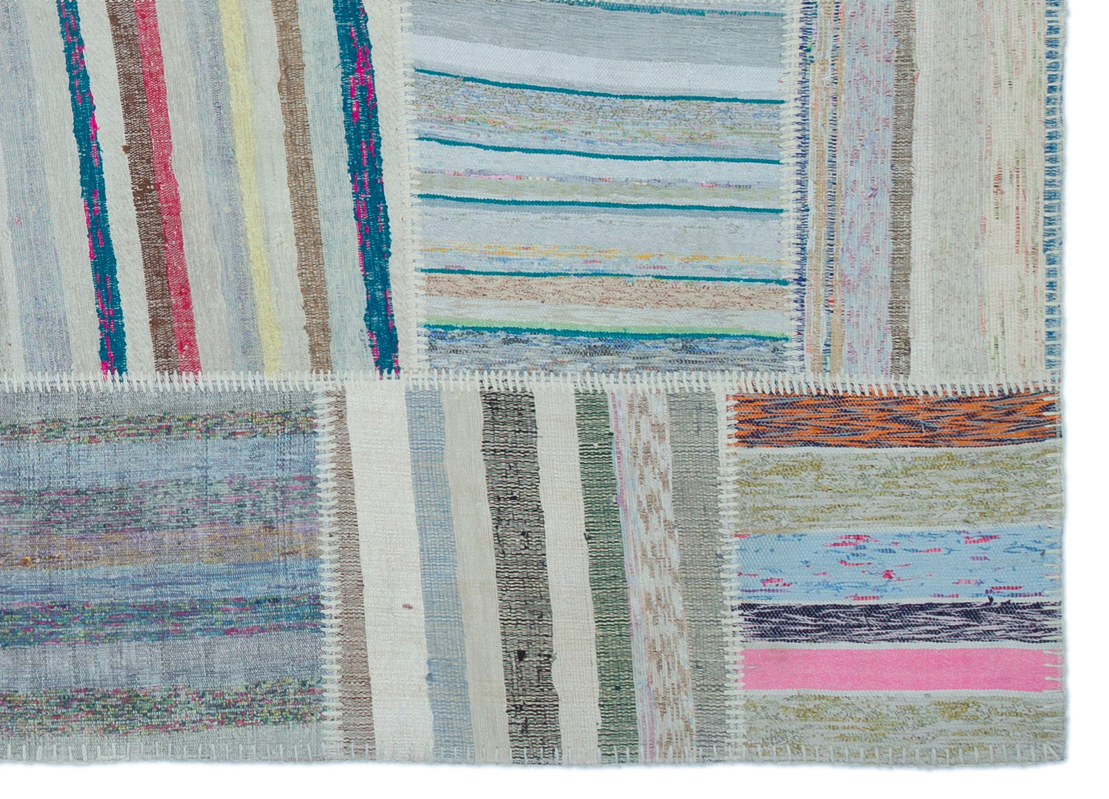 Teselya Bej Çizgili Yün El Dokuma Halısı 160 x 222 Apex Unique