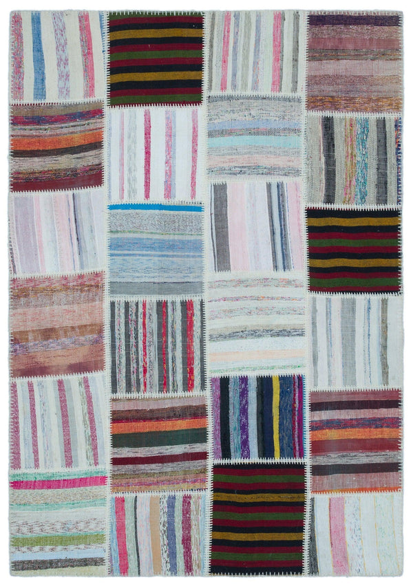 Beyaz Gri Anadolu Bohem Geometrik Yün Halı 160x230 - Özel Seri