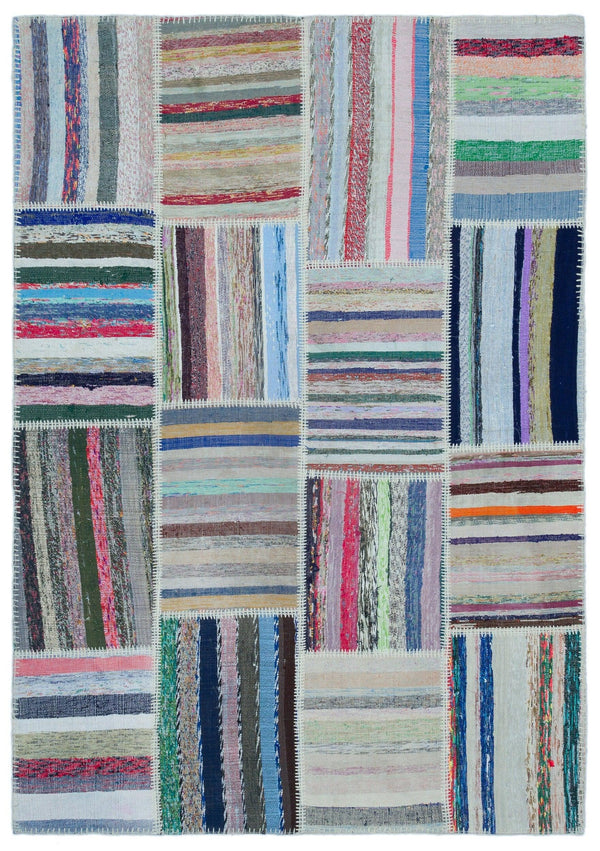 Bej Beyaz Geometrik Modern Yün Halı 160x230