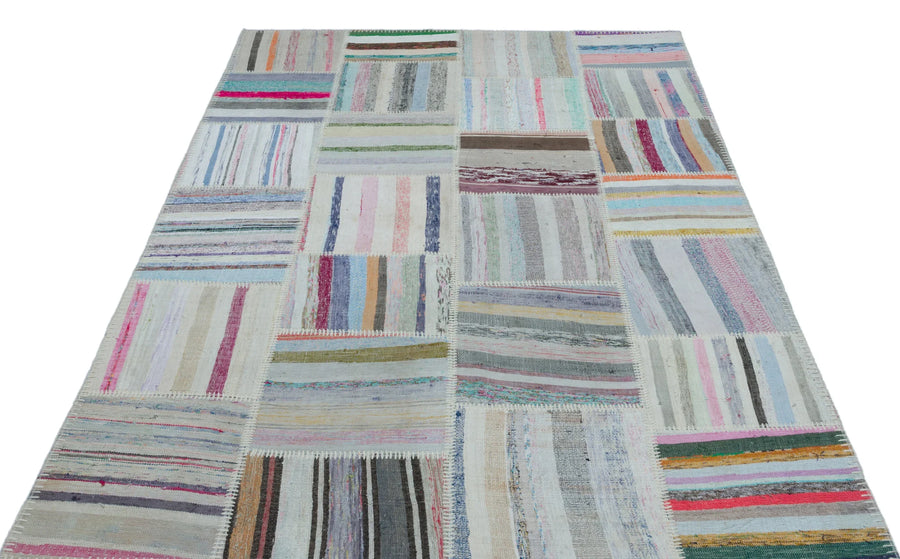 Bej Anadolu Modern Çizgili Yün Halı 158x227 - Özel Seri