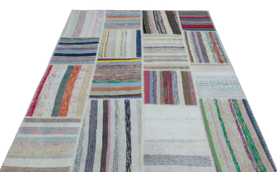Bej Mavi Geometrik Modern Yün Halı 160x230