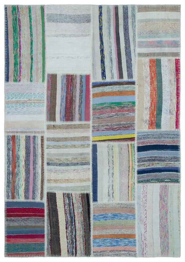 Bej Mavi Geometrik Modern Yün Halı 160x230