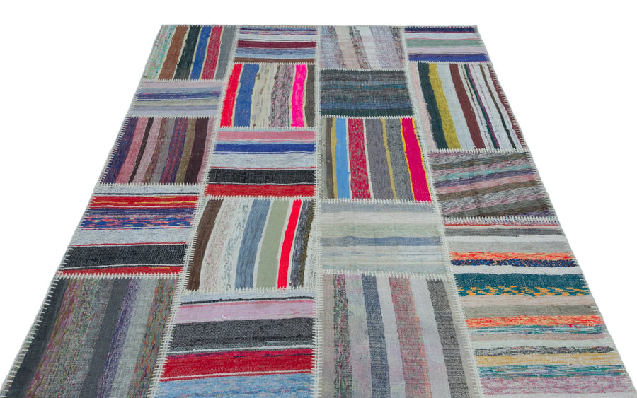 Gri Kırmızı Anadolu Geometrik Modern Yün Halı 160x230 - Özel Seri