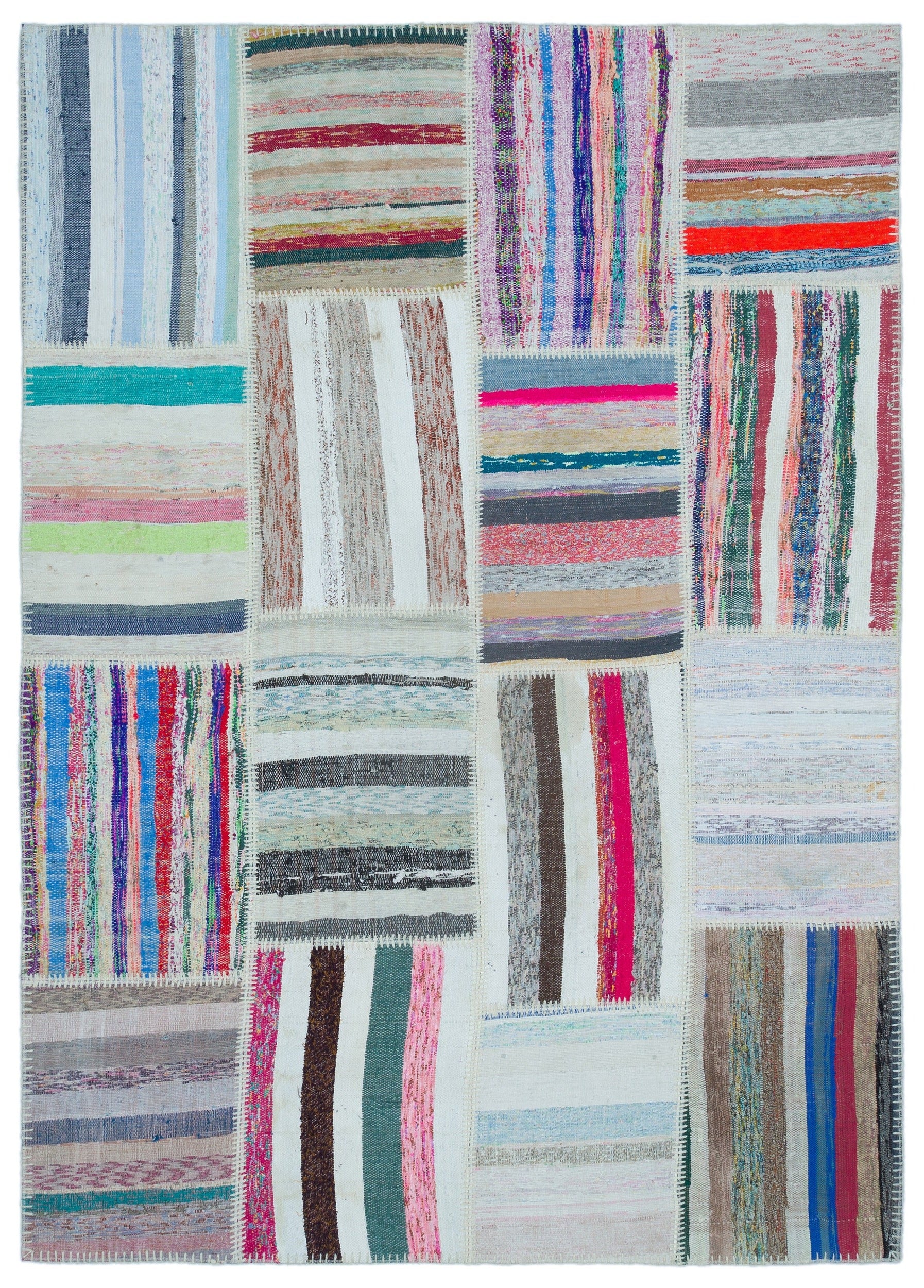 Teselya Bej Çizgili Yün El Dokuma Halısı 160 x 224 Apex Unique