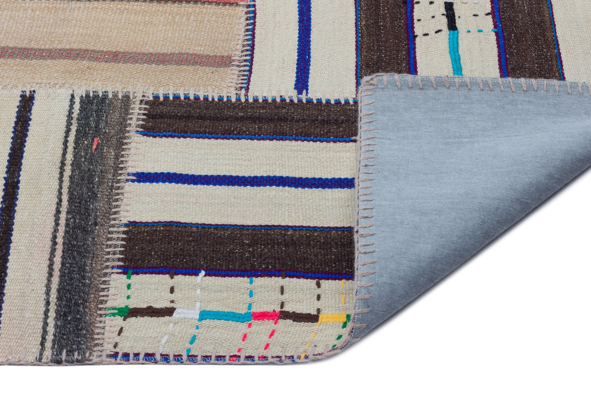 Teselya Bej Çizgili Yün El Dokuma Halısı 157 x 230 Apex Unique