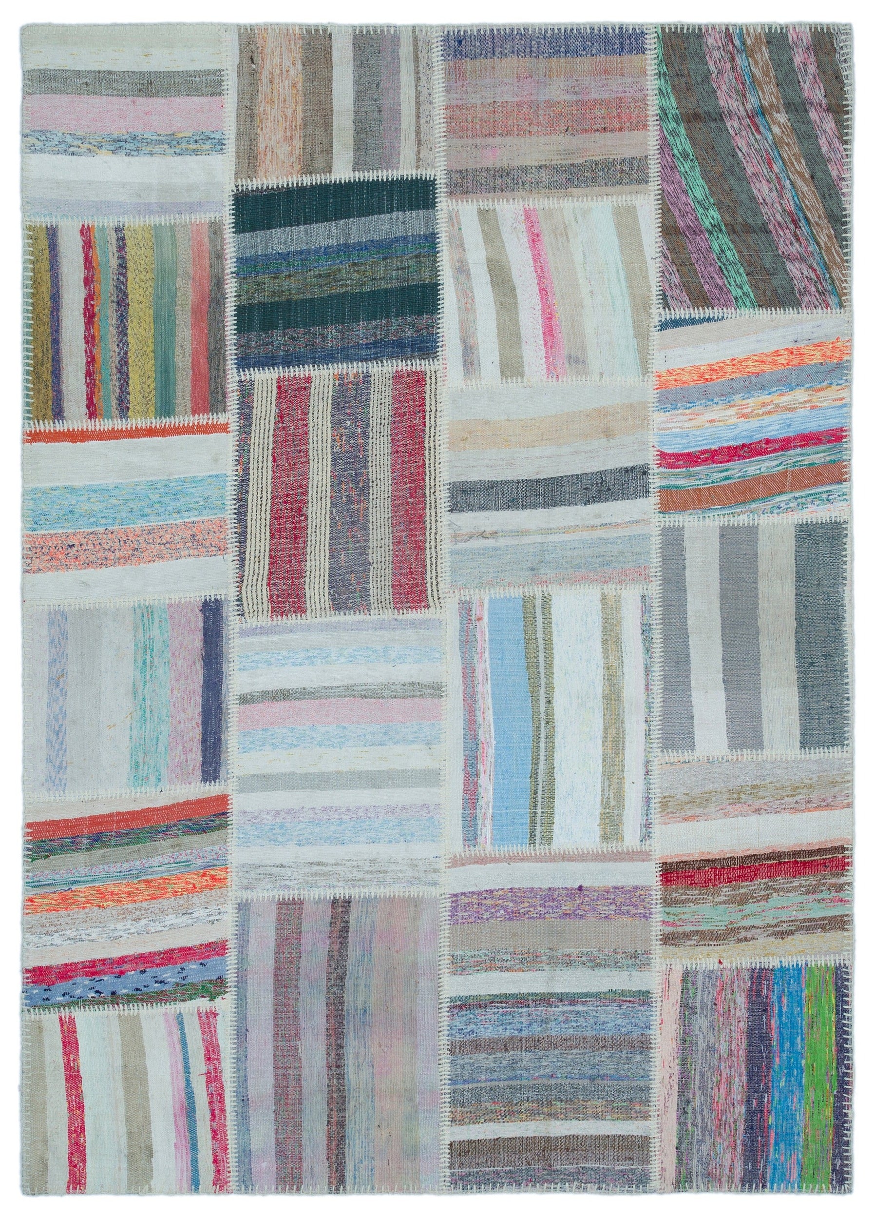 Teselya Bej Çizgili Yün El Dokuma Halısı 160 x 224 Apex Unique