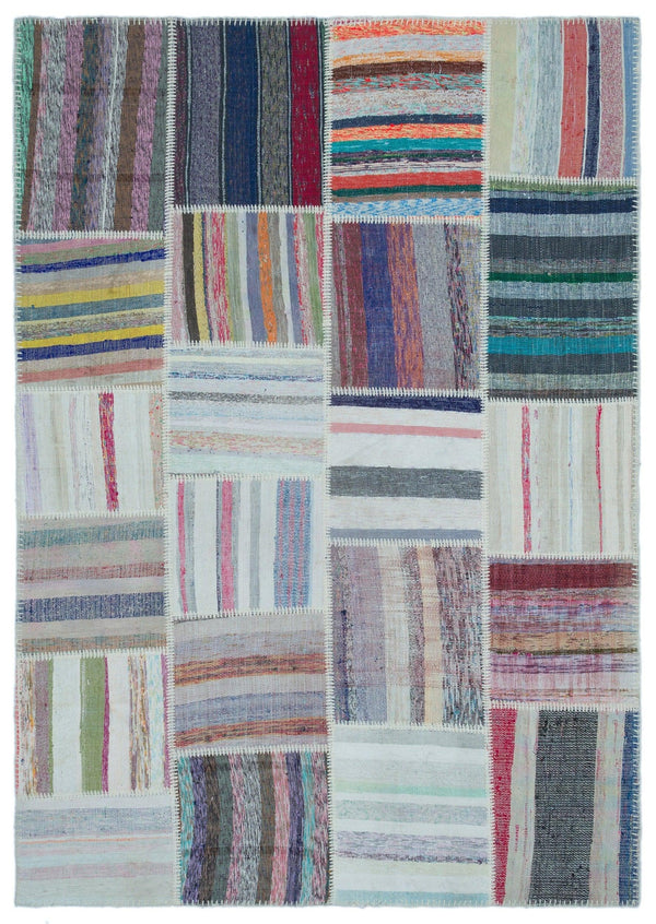 Kırmızı Mavi Geometrik Modern Yün Halı 160x230