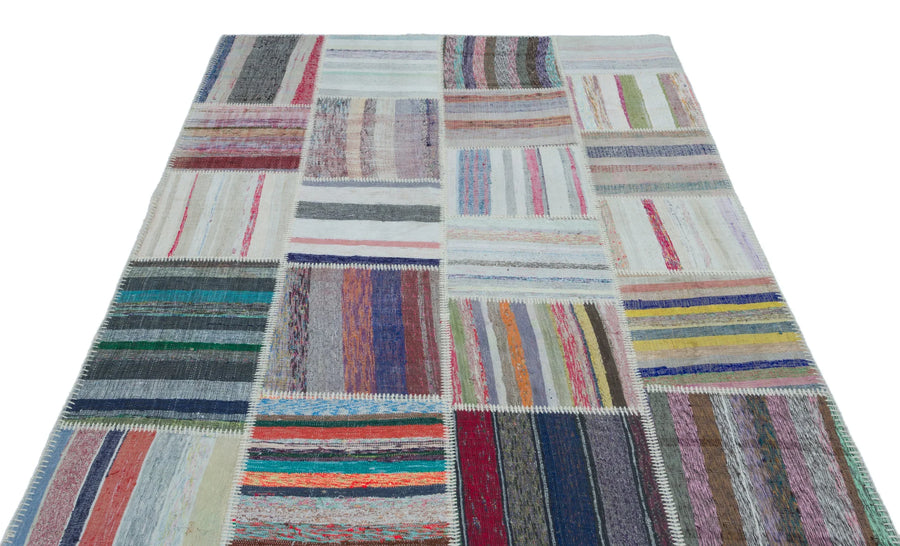 Kırmızı Mavi Geometrik Modern Yün Halı 160x230