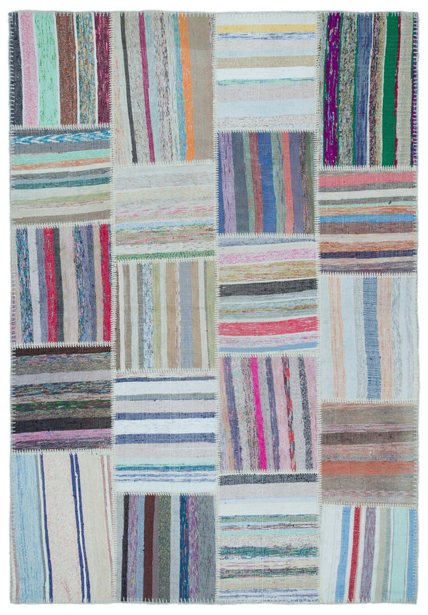 Mavi Pembe Geometrik Modern Yün Halı 160x230