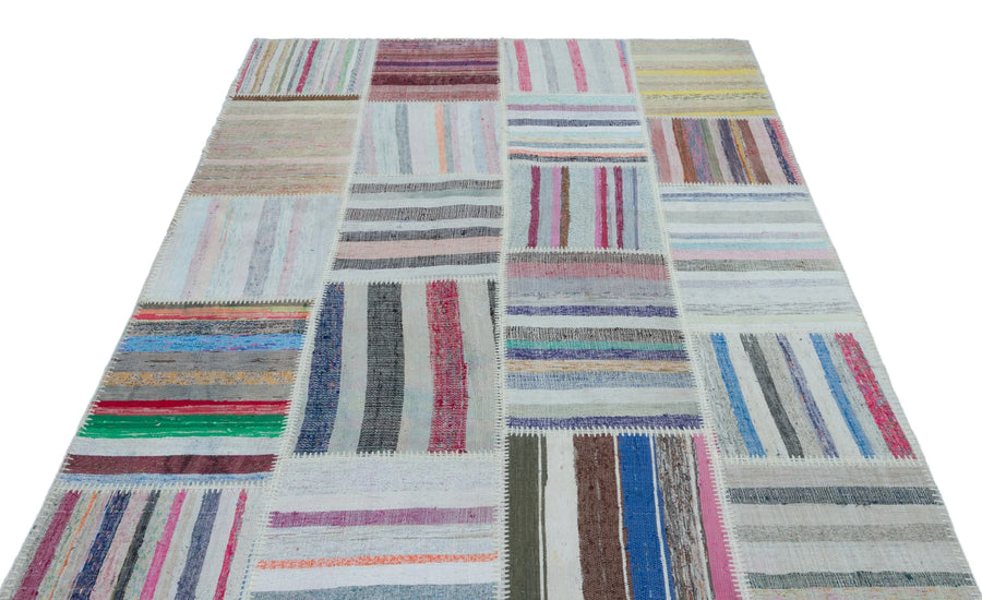 Bej Mavi Geometrik Modern Yün Halı 160x230