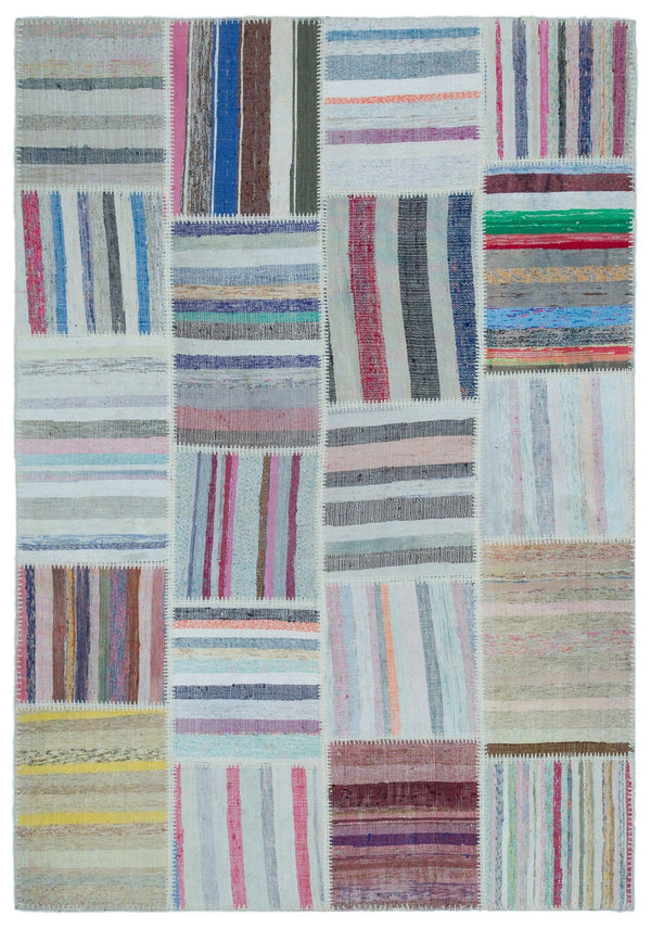 Bej Mavi Geometrik Modern Yün Halı 160x230