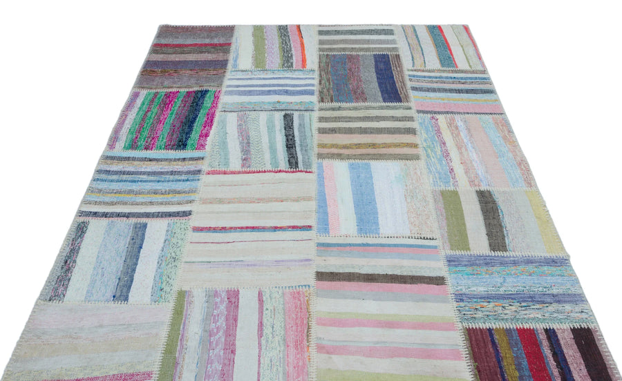 Bej Mavi Geometrik Modern Yün Halı 160x230