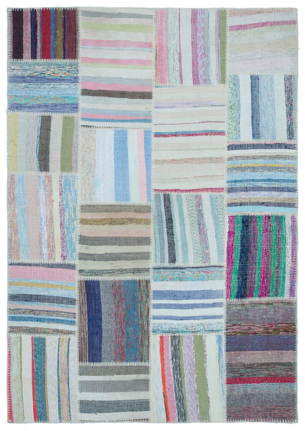 Bej Mavi Geometrik Modern Yün Halı 160x230