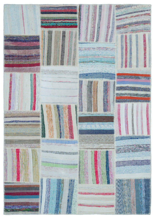 Beyaz Gri Anadolu Geometrik Modern Yün Halı 160x230 - Özel Seri