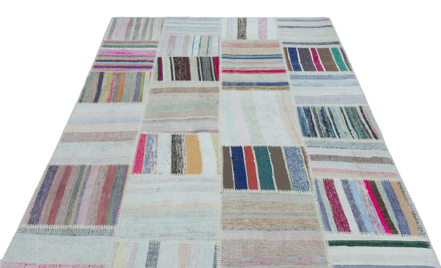 Bej Beyaz Modern Çizgili Yün Halı 160x230