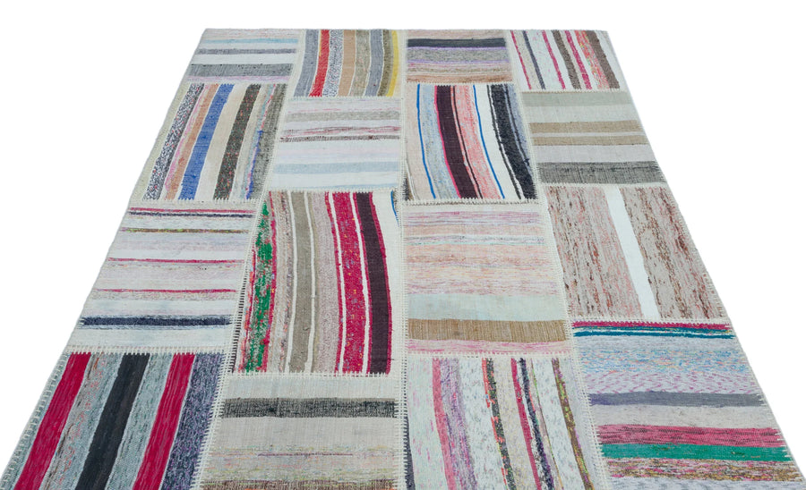 Bej Gri Modern Çizgili Yün Halı 160x230