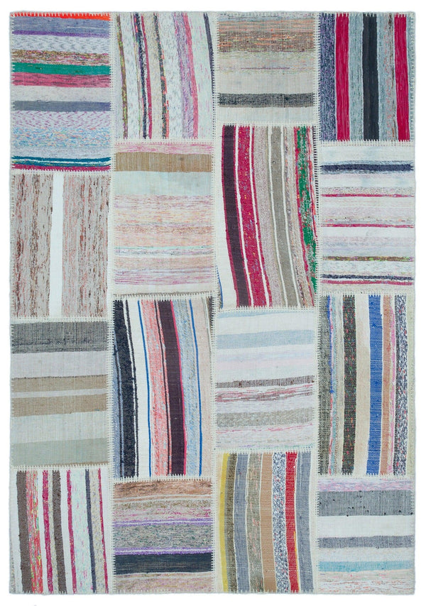 Bej Gri Modern Çizgili Yün Halı 160x230