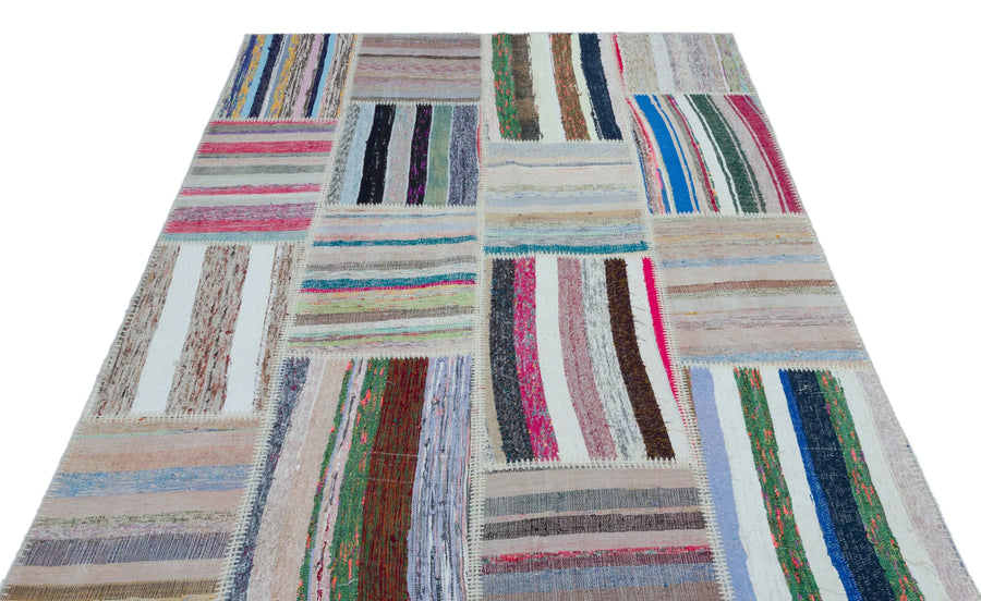 Bej Kırmızı Bohem Geometrik Yün Halı 160x230